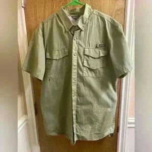Eddie Bauer Light Olive Hunting/Fishing Outdoor Button Breathable Flap Shirt TL